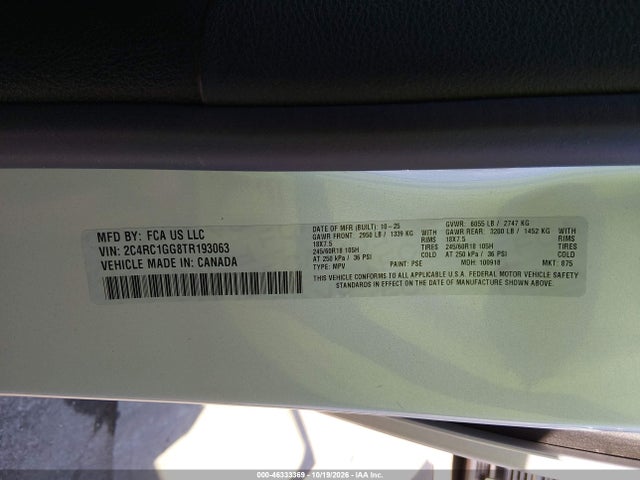 Продажа на аукционе авто 2026 Chrysler Pacifica Limited, vin: 2C4RC1GG8TR193063, номер лота: 46333369