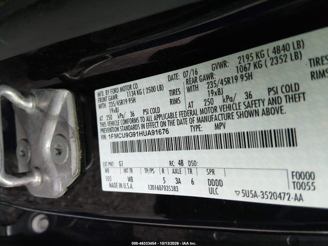 46333454 :رقم المزاد ، 1FMCU9G91HUA91676 vin ، 2017 Ford Escape Se مزاد بيع