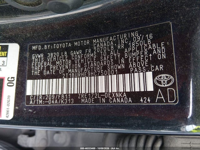 Продаж на аукціоні авто 2017 Toyota Corolla Le, vin: 2T1BURHE9HC750001, номер лоту: 46333469