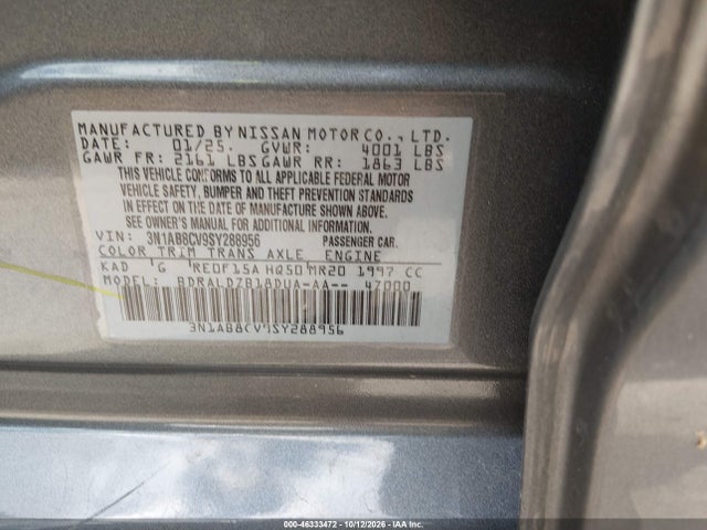 46333472 :رقم المزاد ، 3N1AB8CV9SY288956 vin ، 2025 Nissan Sentra Sv مزاد بيع