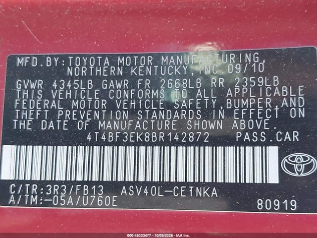 Продаж на аукціоні авто 2011 Toyota Camry Le, vin: 4T4BF3EK8BR142872, номер лоту: 46333477