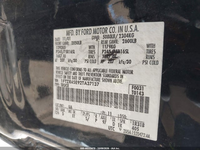 46333479 :رقم المزاد ، 1FTZR45E92TA37137 vin ، 2002 Ford Ranger Edge/xlt مزاد بيع