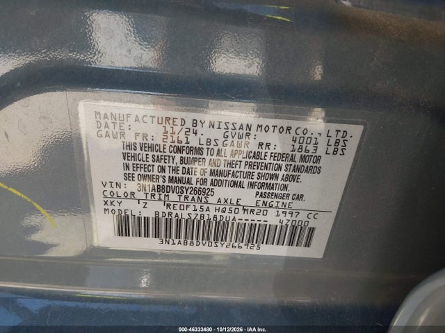Продажа на аукционе авто 2025 Nissan Sentra Sr, vin: 3N1AB8DV0SY266925, номер лота: 46333480