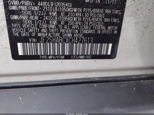 2012 Subaru Forester 2.5x მანქანა იყიდება აუქციონზე, vin: JF2SHABCXCH427613, აუქციონის ნომერი: 46333490