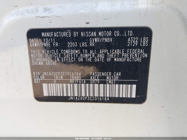 2012 Nissan Leaf Sv მანქანა იყიდება აუქციონზე, vin: JN1AZ0CP3CT016184, აუქციონის ნომერი: 46333496