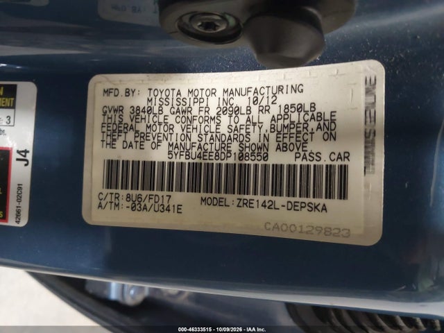 Aukcja sprzedaży 2013 Toyota Corolla S, vin: 5YFBU4EE8DP108550, numer aukcji: 46333515