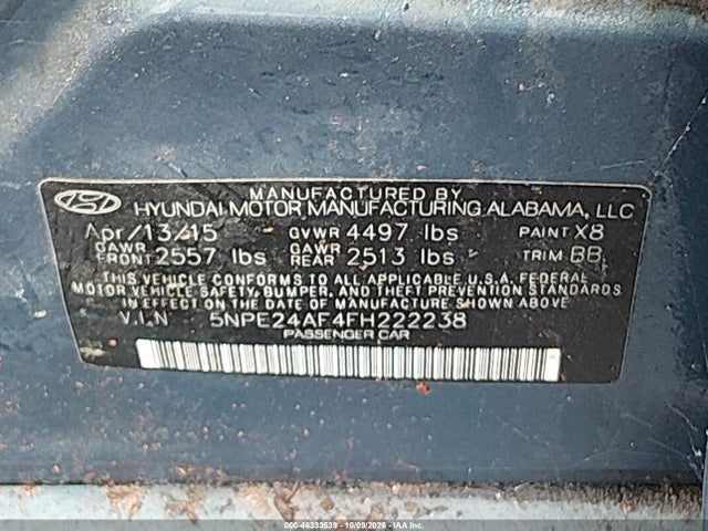 Aukcja sprzedaży 2015 Hyundai Sonata Se, vin: 5NPE24AF4FH222238, numer aukcji: 46333539