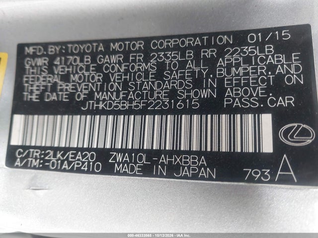 Lexus CT 200H 2015 JTHKD5BH5F2231615 Image 9