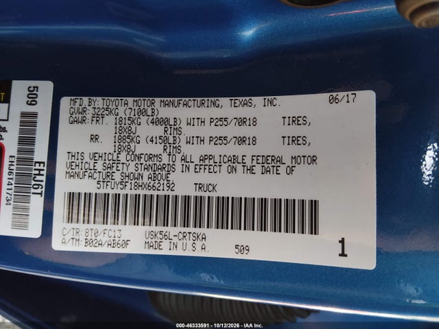 Aukcja sprzedaży 2017 Toyota Tundra Sr5 5.7l V8, vin: 5TFUY5F18HX662192, numer aukcji: 46333591