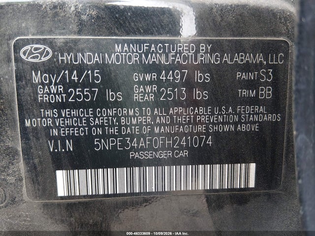 Aukcja sprzedaży 2015 Hyundai Sonata Sport, vin: 5NPE34AF0FH241074, numer aukcji: 46333609