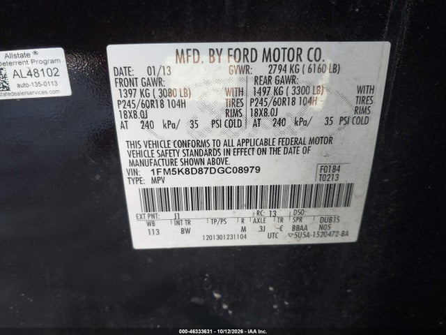 Продаж на аукціоні авто 2013 Ford Explorer Xlt, vin: 1FM5K8D87DGC08979, номер лоту: 46333631