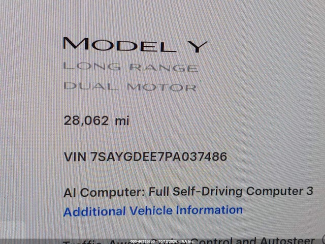 7SAYGDEE7PA037486 Tesla Model Y Awd/long Range Dual Motor All-wheel Drive