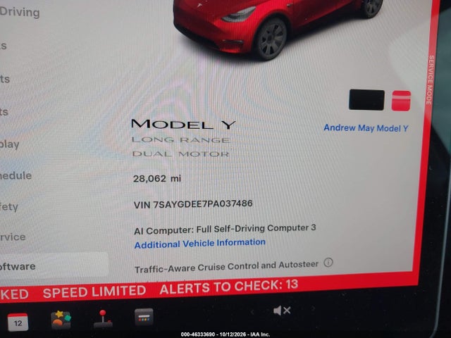 7SAYGDEE7PA037486 Tesla Model Y Awd/long Range Dual Motor All-wheel Drive