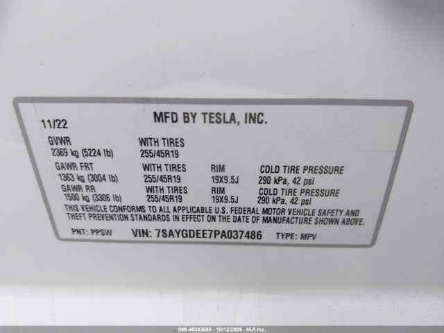 7SAYGDEE7PA037486 Tesla Model Y Awd/long Range Dual Motor All-wheel Drive