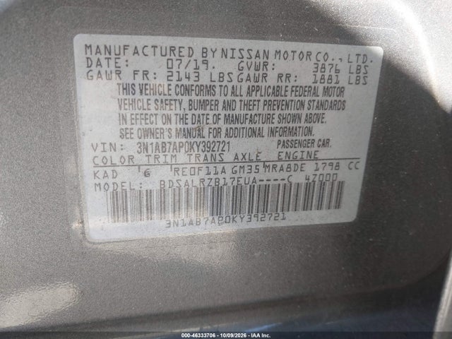 Nissan SENTRA SR 2019 3N1AB7AP0KY392721 Image 9