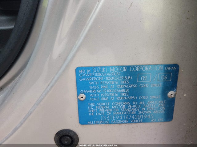 46333723 :رقم المزاد ، JS3TE941674201945 vin ، 2007 Suzuki Grand Vitara مزاد بيع