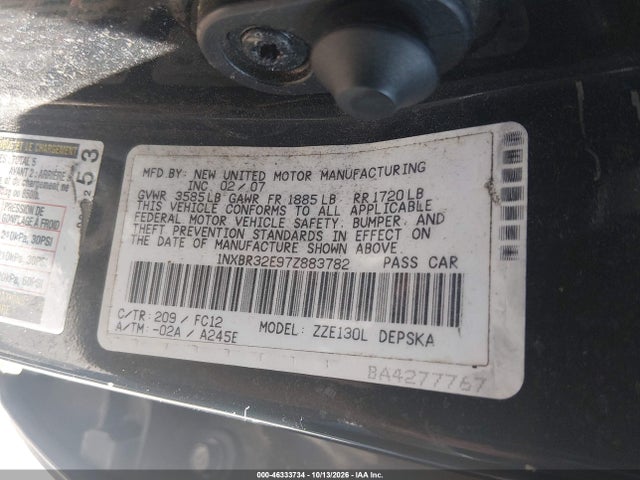 Продажа на аукционе авто 2007 Toyota Corolla S, vin: 1NXBR32E97Z883782, номер лота: 46333734