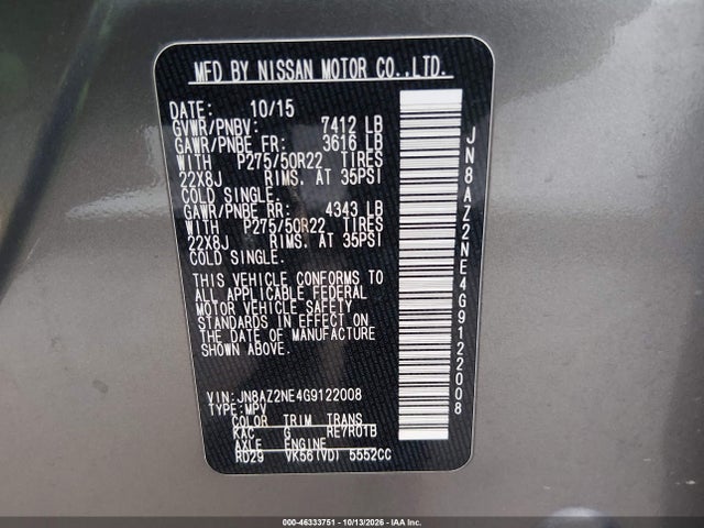 Aukcja sprzedaży 2016 Infiniti Qx80, vin: JN8AZ2NE4G9122008, numer aukcji: 46333751