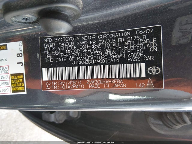46333877 :رقم المزاد ، JTDKN3DU3A0010614 vin ، 2010 Toyota Prius Ii مزاد بيع