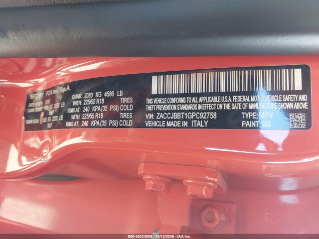 Продаж на аукціоні авто 2016 Jeep Renegade 75th Anniversary, vin: ZACCJBBT1GPC92758, номер лоту: 46333889