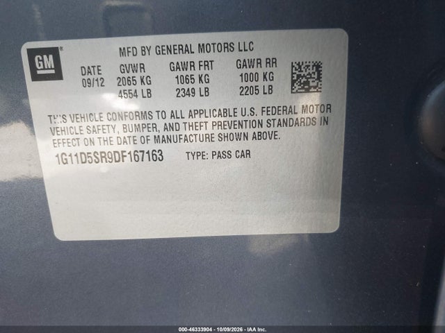 Aukcja sprzedaży 2013 Chevrolet Malibu Eco, vin: 1G11D5SR9DF167163, numer aukcji: 46333904