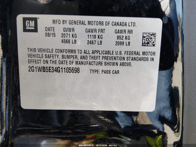 46333915 :رقم المزاد ، 2G1WB5E34G1105698 vin ، 2016 Chevrolet Impala Limited Lt مزاد بيع