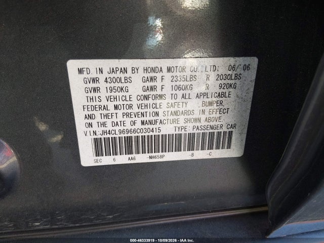 46333919 :رقم المزاد ، JH4CL96966C030415 vin ، 2006 Acura Tsx مزاد بيع