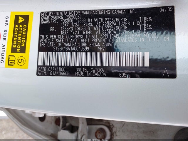 2010 Lexus Rx 350 მანქანა იყიდება აუქციონზე, vin: 2T2BK1BA1AC010599, აუქციონის ნომერი: 46333920