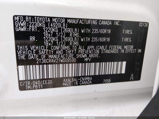 46333929 :رقم المزاد ، 2T36CRAV2TW009590 vin ، 2026 Toyota Rav4 Xle Premium مزاد بيع