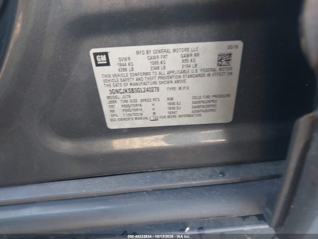 46333934 :رقم المزاد ، 3GNCJKSB3GL240278 vin ، 2016 Chevrolet Trax 1ls مزاد بيع
