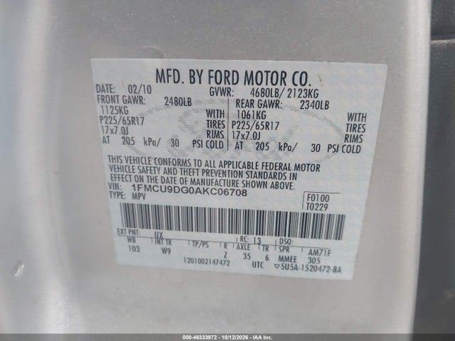 Aukcja sprzedaży 2010 Ford Escape Xlt, vin: 1FMCU9DG0AKC06708, numer aukcji: 46333972