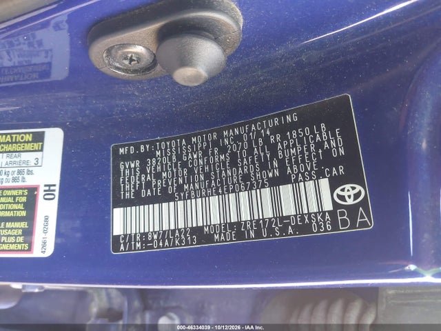 46334039 :رقم المزاد ، 5YFBURHE4EP067375 vin ، 2014 Toyota Corolla S Premium مزاد بيع