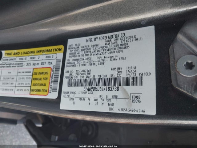 2018 Ford Fusion Se მანქანა იყიდება აუქციონზე, vin: 3FA6P0HD5JR183738, აუქციონის ნომერი: 46334069