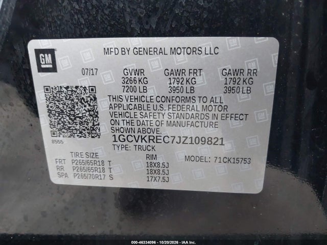 Aukcja sprzedaży 2018 Chevrolet Silverado 1500 2lt, vin: 1GCVKREC7JZ109821, numer aukcji: 46334096