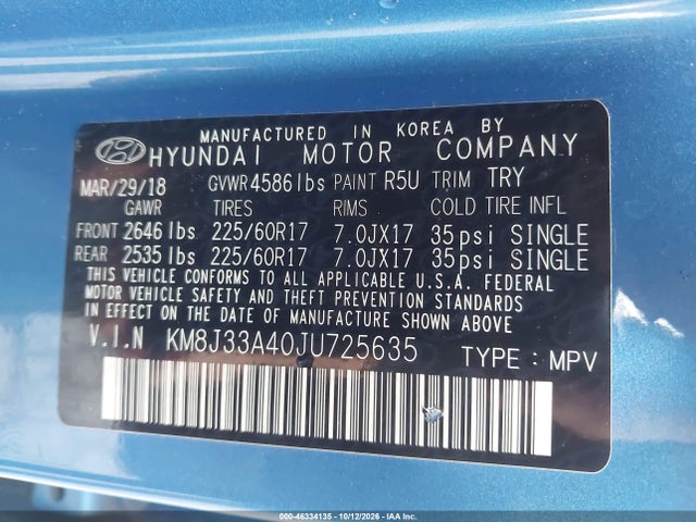 KM8J33A40JU725635 Hyundai TUCSON SEL