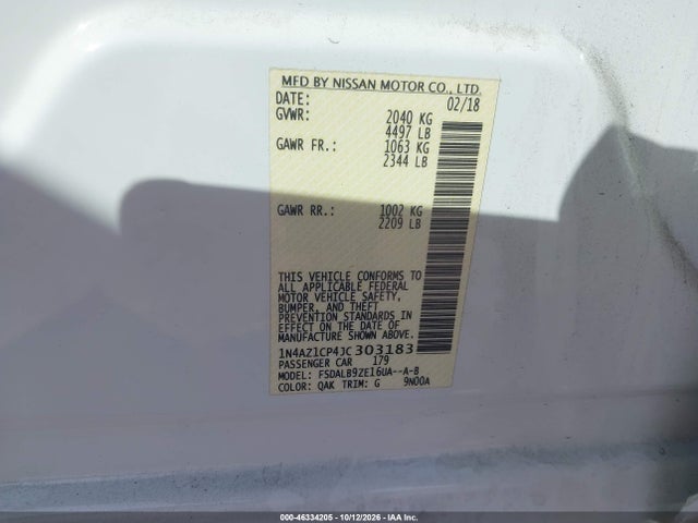 1N4AZ1CP4JC303183 Nissan LEAF S