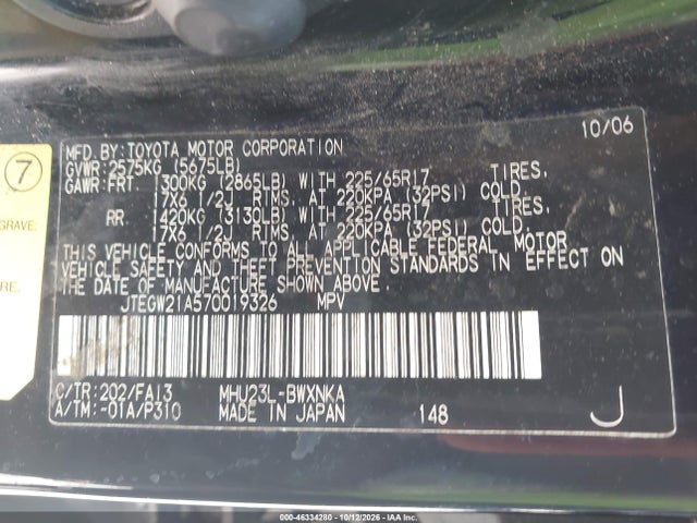 Продаж на аукціоні авто 2007 Toyota Highlander Hybrid V6, vin: JTEGW21A570019326, номер лоту: 46334280