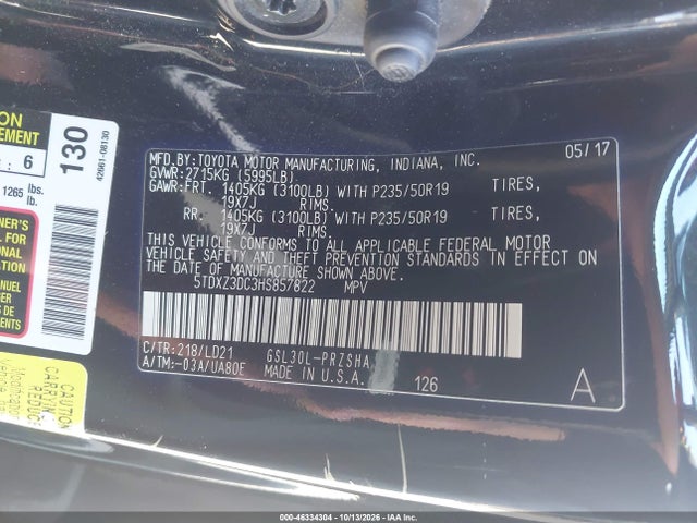 Продаж на аукціоні авто 2017 Toyota Sienna Se 8 Passenger, vin: 5TDXZ3DC3HS857822, номер лоту: 46334304
