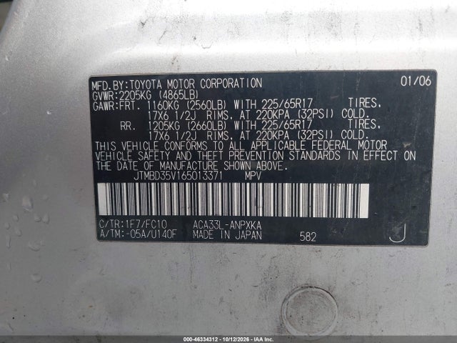 Продаж на аукціоні авто 2006 Toyota Rav4, vin: JTMBD35V165013371, номер лоту: 46334312