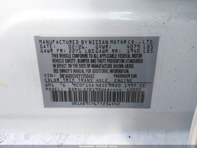 Aukcja sprzedaży 2026 Nissan Sentra Sv, vin: 3N1AB9CV6TY256442, numer aukcji: 46334348