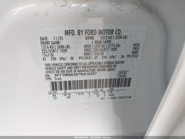 Продаж на аукціоні авто 2026 Ford Maverick Xl, vin: 3FTTW8A35TRA18257, номер лоту: 46334355