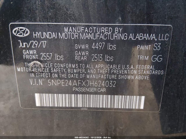 Продажа на аукционе авто 2018 Hyundai Sonata Se, vin: 5NPE24AFXJH624032, номер лота: 46334382