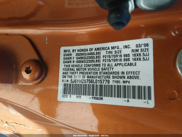 Продаж на аукціоні авто 2006 Honda Element Ex-p, vin: 5J6YH28756L015779, номер лоту: 46334409