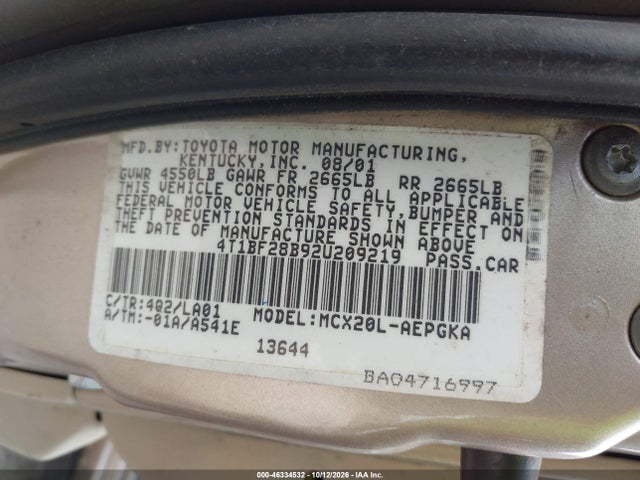 46334532 :رقم المزاد ، 4T1BF28B92U209219 vin ، 2002 Toyota Avalon Xls مزاد بيع