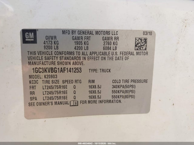 Aukcja sprzedaży 2010 Chevrolet Silverado 2500hd Work Truck, vin: 1GC3KVBG1AF141253, numer aukcji: 46334542