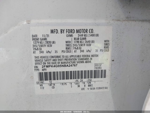 Продажа на аукционе авто 2022 Ford Edge Se, vin: 2FMPK4G95NBA24767, номер лота: 46334548