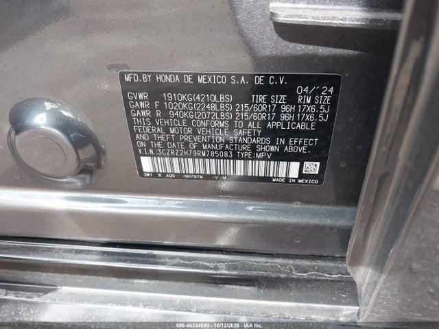 Продаж на аукціоні авто 2024 Honda Hr-v Awd Ex-l/awd Ex-l W/o Bsi, vin: 3CZRZ2H79RM785083, номер лоту: 46334599