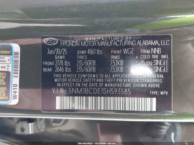 2025 Hyundai Tucson Sel მანქანა იყიდება აუქციონზე, vin: 5NMJBCDE1SH593585, აუქციონის ნომერი: 46334625