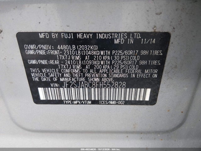 Aukcja sprzedaży 2015 Subaru Forester 2.5i, vin: JF2SJABC8FH552828, numer aukcji: 46334626