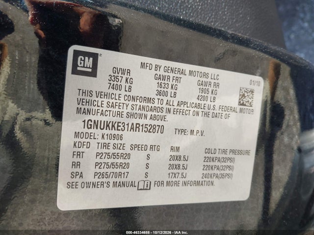 Продаж на аукціоні авто 2010 Chevrolet Suburban 1500 Ltz, vin: 1GNUKKE31AR152870, номер лоту: 46334688